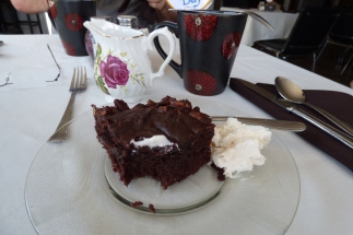 OMG. Chocolate pecan cake at Round Day Bay Inn, Plate Cove West, NL. Expert tip. Order whatever chocolate cake she is featuring. They are all homemade and amazing.